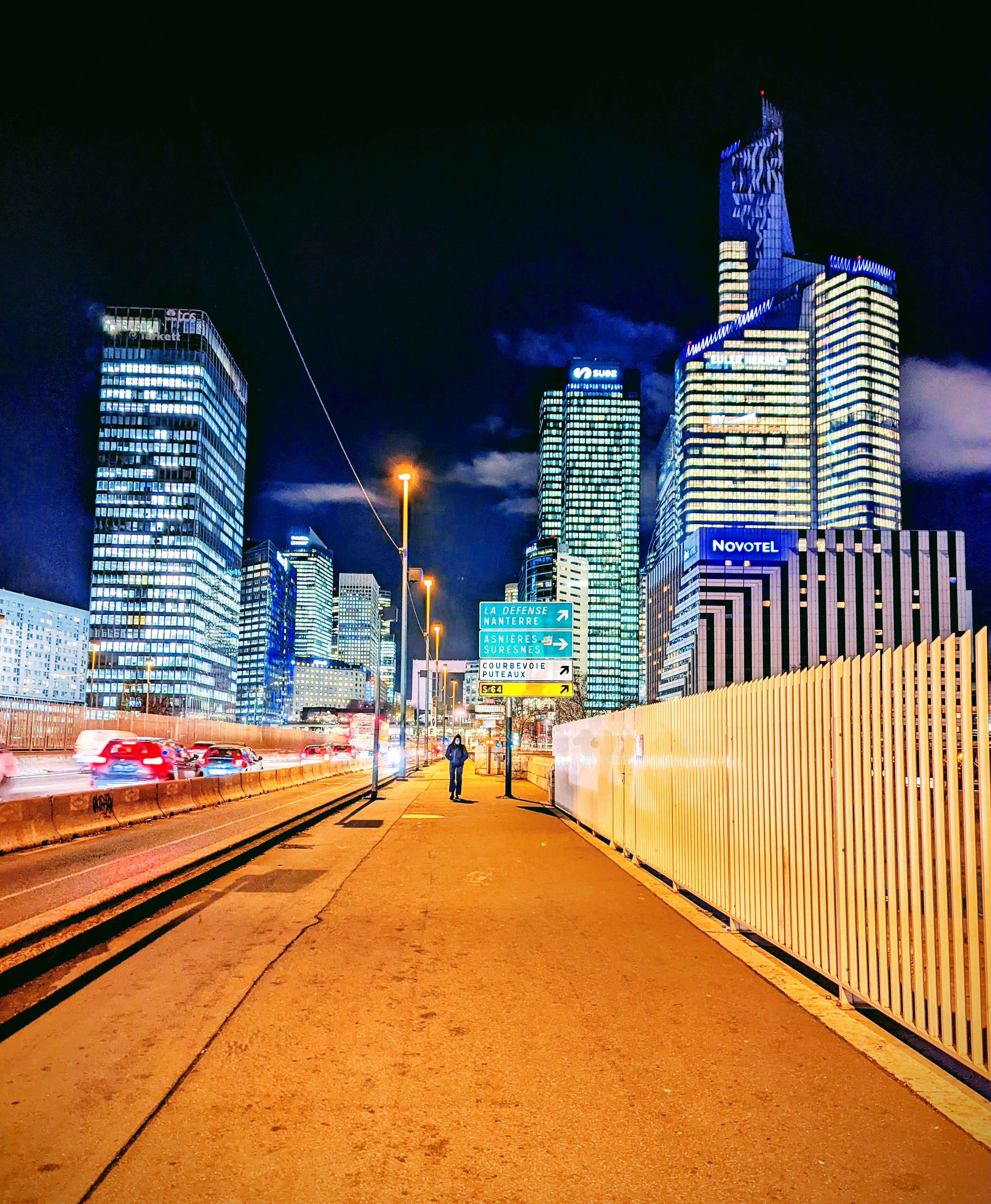 La defense financial district by night